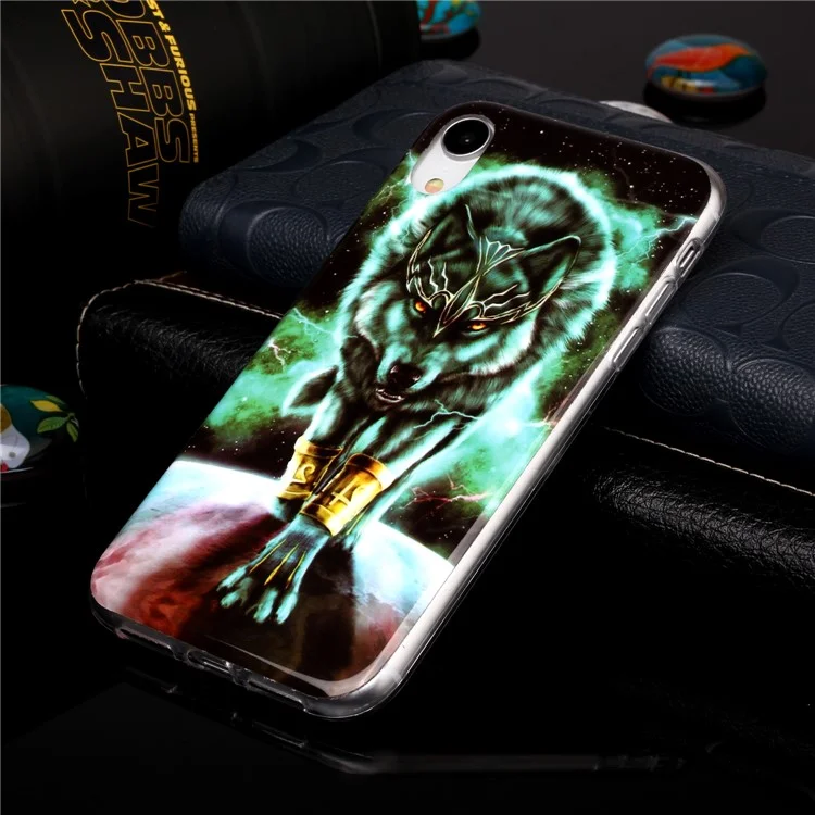 Capa de Telefone Flexível TPU Noctilucente para Apple iPhone XR 6.1 polegadas - Lobo