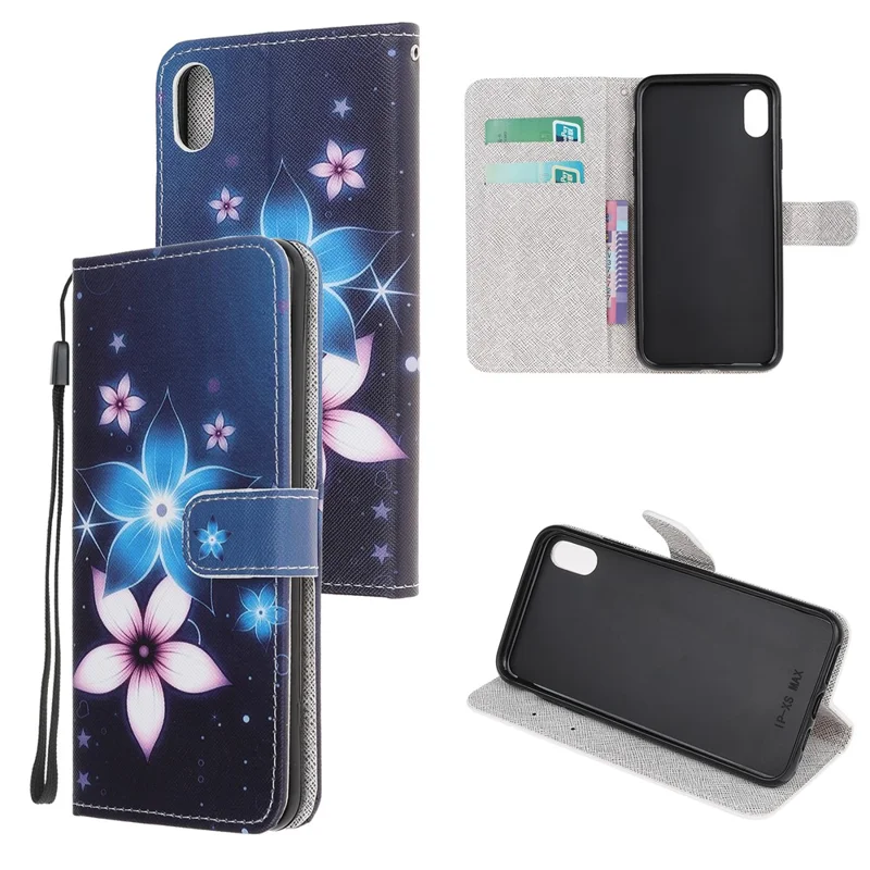 Newly Cross Texture Patterned Leather Stand Wallet Cover with Strap for iPhone XR 6.1 inch - Flower