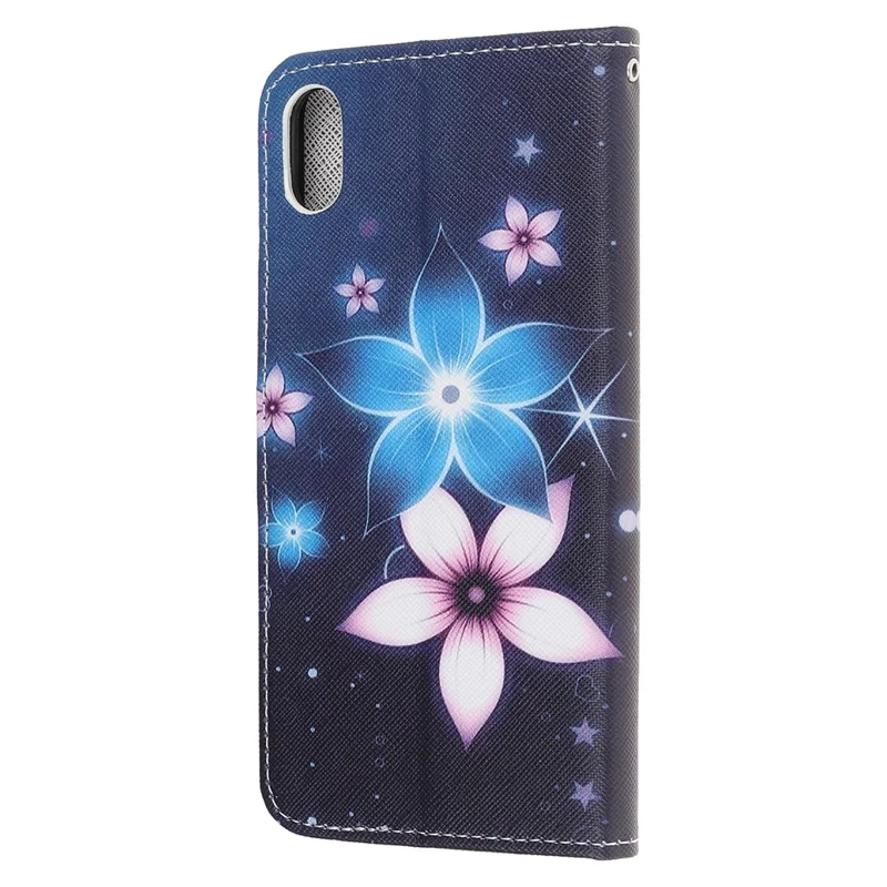 Newly Cross Texture Patterned Leather Stand Wallet Cover with Strap for iPhone XR 6.1 inch - Flower