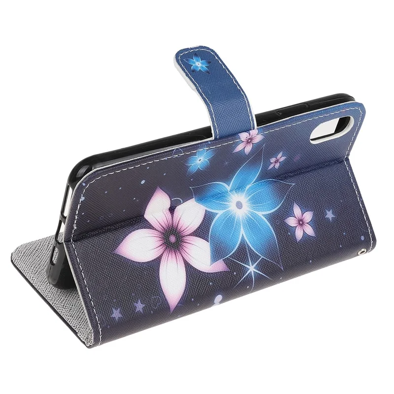 Newly Cross Texture Patterned Leather Stand Wallet Cover with Strap for iPhone XR 6.1 inch - Flower