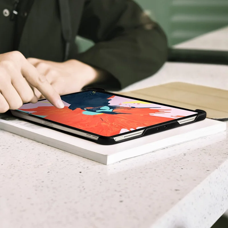 ICARER for iPad Air 11 (2026) / (2025) / (2024) / Pro 11-inch (2022) / (2021) / (2020) / (2018) Retro Tri-Fold Genuine Leather Smart Case Cover - Black