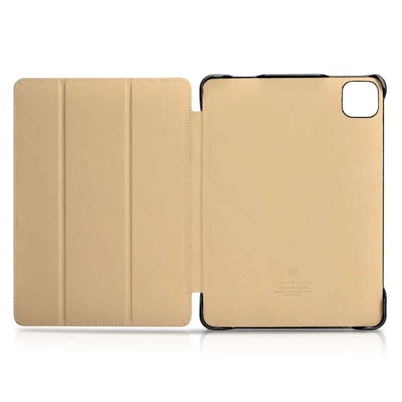 ICARER for iPad Air 11 (2026) / (2025) / (2024) / Pro 11-inch (2022) / (2021) / (2020) / (2018) Retro Tri-Fold Genuine Leather Smart Case Cover - Black