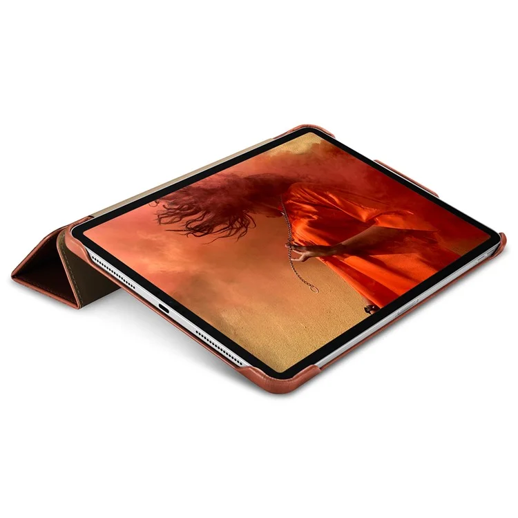ICARER for iPad Air 11 (2025) / (2024) / Pro 11-inch (2022) / (2021) / (2020) / (2018) Retro Tri-Fold Genuine Leather Smart Case Cover - Brown