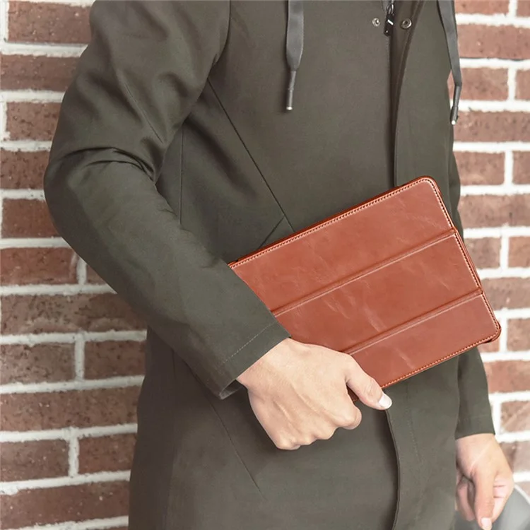 ICARER for iPad Air 11 (2025) / (2024) / Pro 11-inch (2022) / (2021) / (2020) / (2018) Retro Tri-Fold Genuine Leather Smart Case Cover - Brown