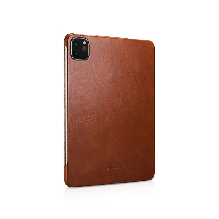 ICARER for iPad Air 11 (2025) / (2024) / Pro 11-inch (2022) / (2021) / (2020) / (2018) Retro Tri-Fold Genuine Leather Smart Case Cover - Brown