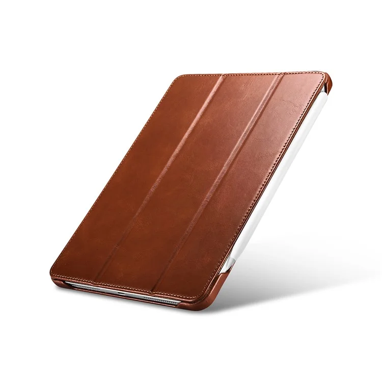 Couverture De Boîtier Intelligente En Cuir Véritable ICARER Rétro Tri-pliez Pour IPad Pro 11 Pouces (2020) / (2018) - Marron