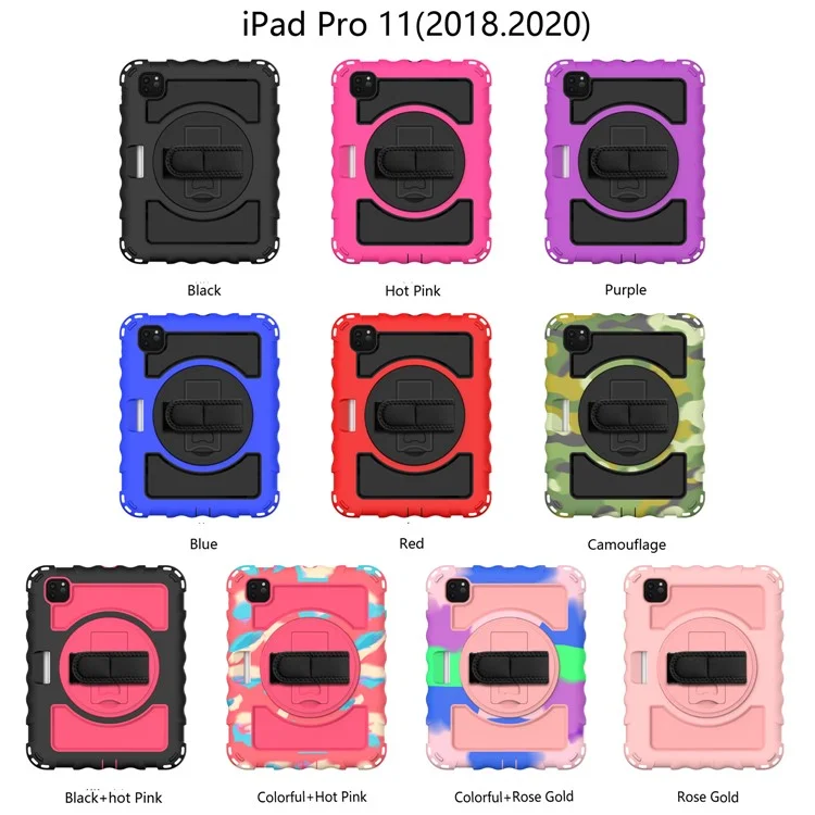 360 ° Strapita Prática Com Cinta de Silicone PC Silicone Com Alça de Ombro Para Ipad Pro 11 Polegadas (2021)/(2020)/(2018) - Tudo Preto