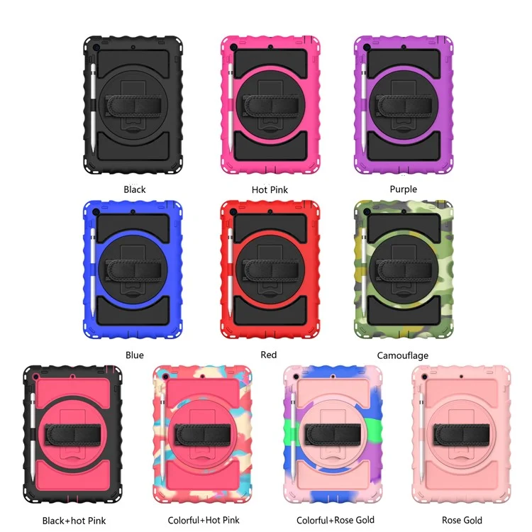 Case Hybride PC + TPU Avec Sangle à Main et Sangle à Main Pivotante à 360 Degrés Pour Ipad 10.2 (2021) / (2020) / (2019) - le Noir