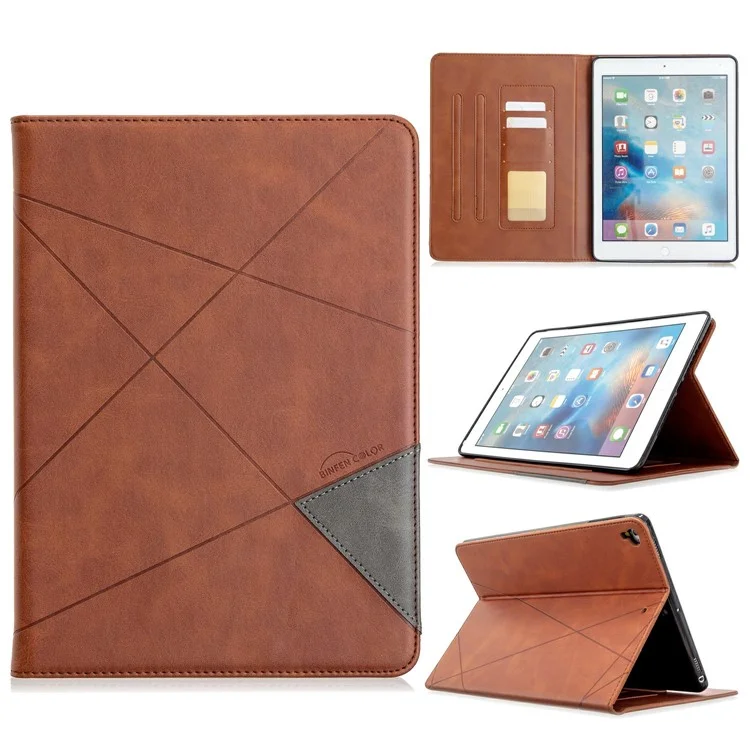 Geometric Pattern Stand Leather Smart Case for iPad Air 2/Air (2013)/iPad 9.7-inch (2018)/(2017)/Pro 9.7 inch (2016) - Brown