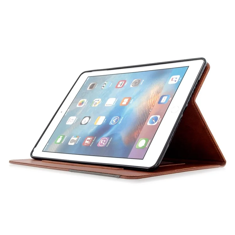 étui intelligent en cuir stand en cuir pour ipad air 2 / air (2013) / ipad 9,7 pouces (2018) / (2017) / pro 9,7 pouces (2016) - brun