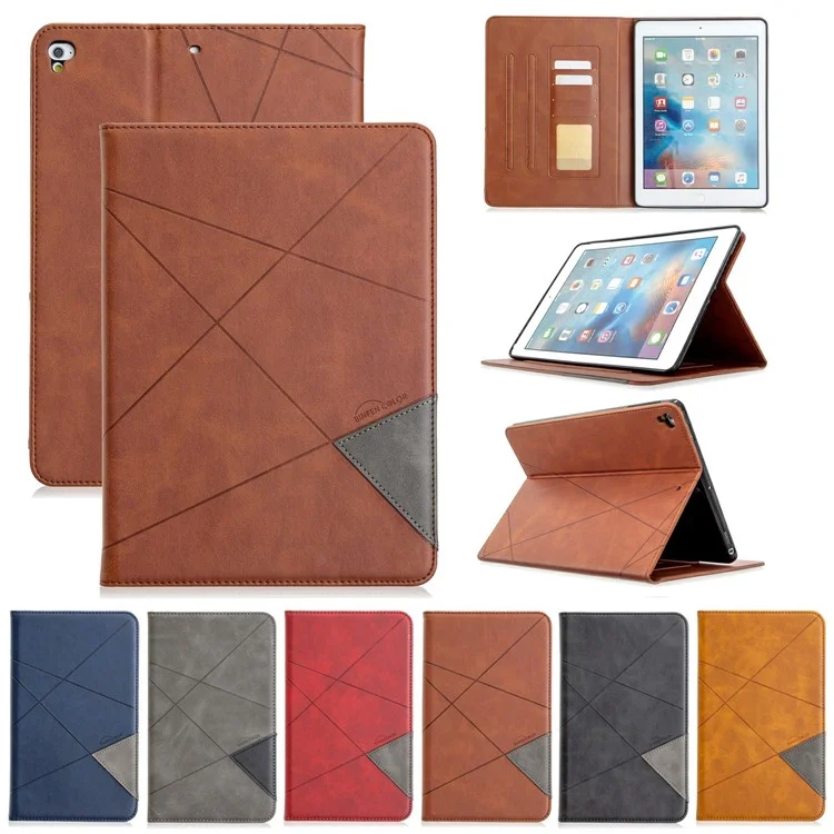 Geometric Pattern Stand Leather Smart Case for iPad Air 2/Air (2013)/iPad 9.7-inch (2018)/(2017)/Pro 9.7 inch (2016) - Brown