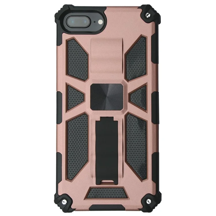 Caixa Híbrida PC TPU Protone de Armadura Kickstand Com Folha de Metal Magnético Para Iphone 6 Plus / 7 Plus / 8 Mais 5,5 Polegadas - Rosa Ouro