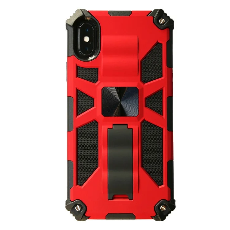 Kickstand Armor Dropproof PC TPU Hybrid Case with Magnetic Metal Sheet for iPhone XS/X 5.8-inch - Red