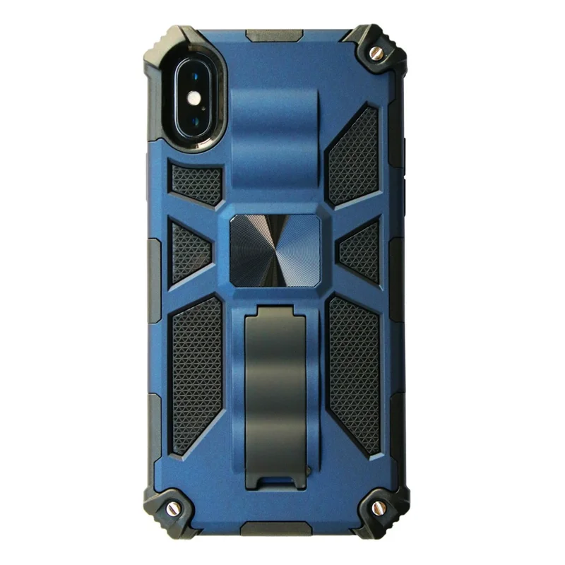 Kickstand Armor Dropproof PC TPU Hybrid Case with Magnetic Metal Sheet for iPhone XS Max 6.5-inch - Blue