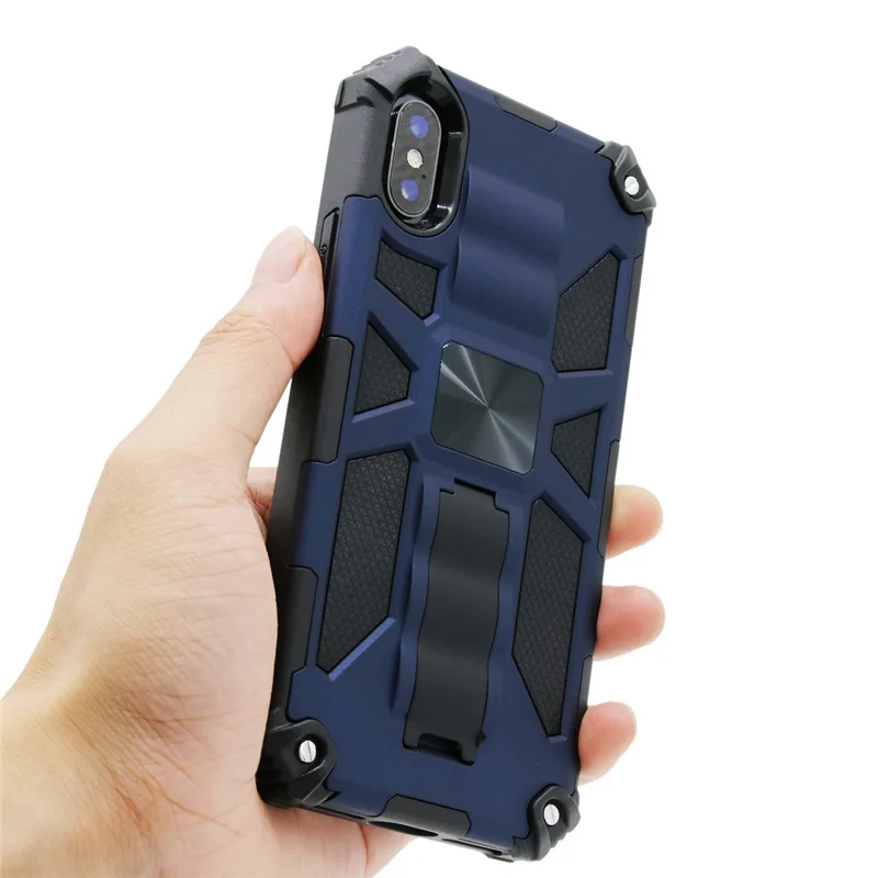 Kickstand Armor Dropproof PC TPU Hybrid Case with Magnetic Metal Sheet for iPhone XS Max 6.5-inch - Blue
