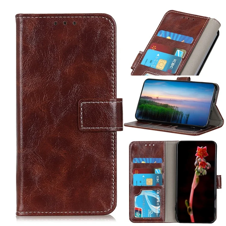 Crazy Horse Skin Leather Unique Case for iPhone 12 mini - Brown