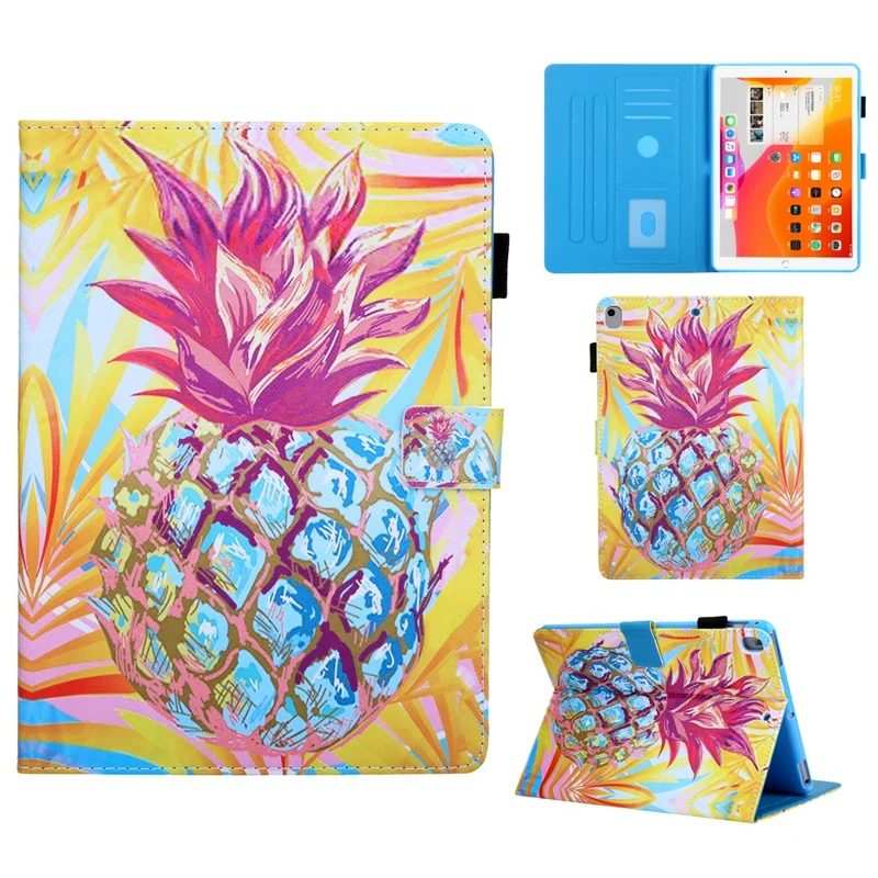 Pattern Printing Stand Leather Card Slots Tablet Cover for iPad 10.2 (2021)/(2020)/(2019)/Air 10.5 inch (2019) - Pineapple