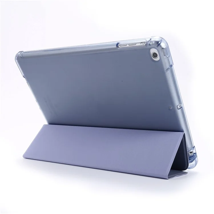 Shockproof Anti-scratch Anti-dust Tri-fold Stand Leather Tablet Case with Pen Slot for iPad 9.7-inch (2018) - Purple