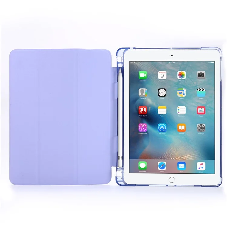 Stoßdicht Anti-kratzer-anti-staub-tri-fold Stand Leder Tablet Mit Stiftschlitz Für Ipad 9,7 Zoll (2018) - Violett