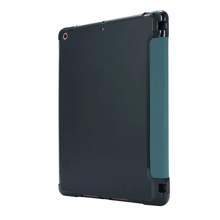 Tri-fold Stand Leather Tablet Shell with Pen Slot for iPad 10.2 (2021)/(2020)/(2019) - Dark Green