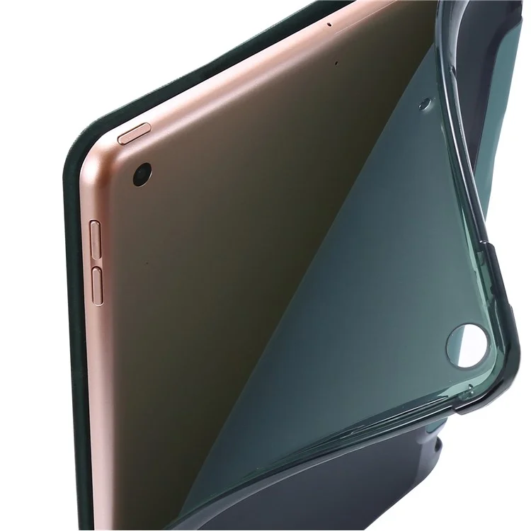 Concha de Cuero de Soporte Tri-pliegue Con Ranura Para Lápiz Para Ipad 10.2 (2021)/(2020)/(2019) - Verde Oscuro