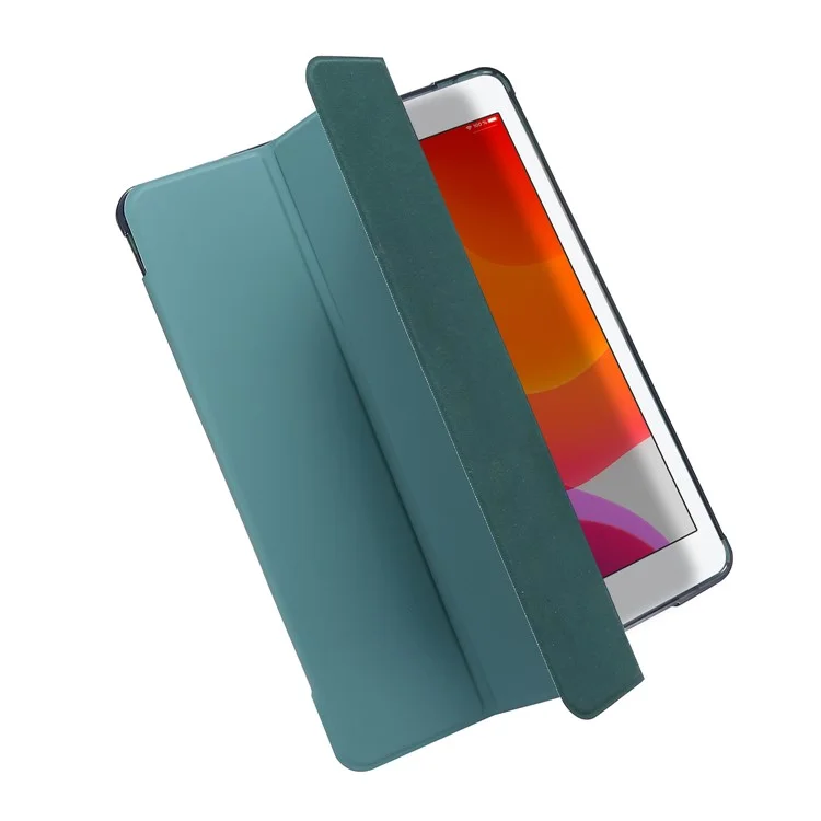 Tri-fold Stand Leather Tablet Shell with Pen Slot for iPad 10.2 (2021)/(2020)/(2019) - Dark Green