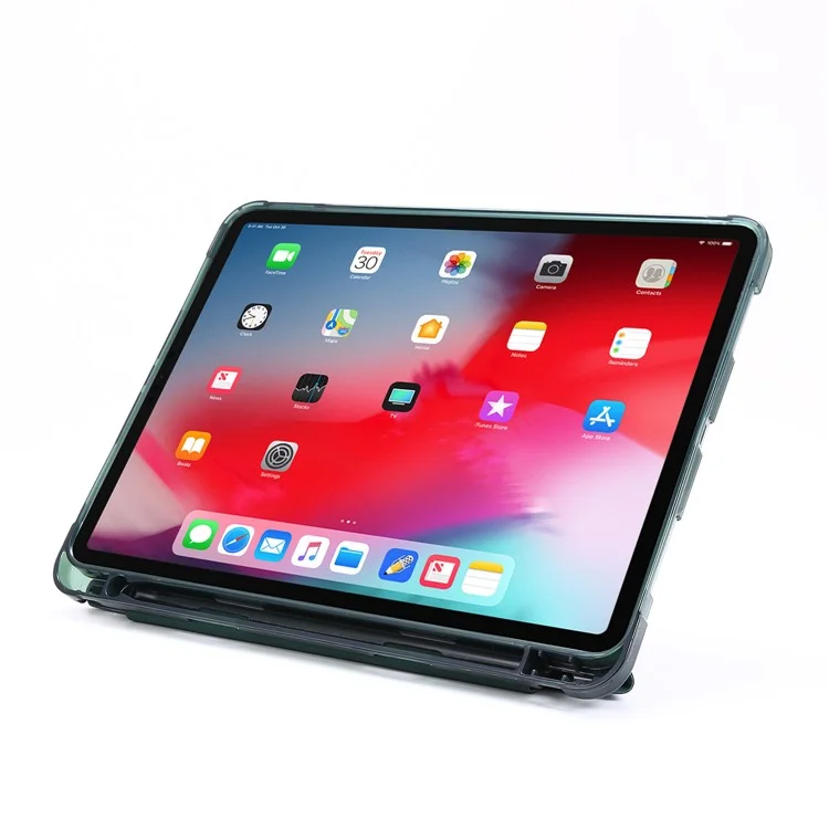 Verformbare Ständerleder Smart Tablet-Schutzhülle Für IPad Pro 12,9-Zoll (2020) / (2018) - Dunkelgrün