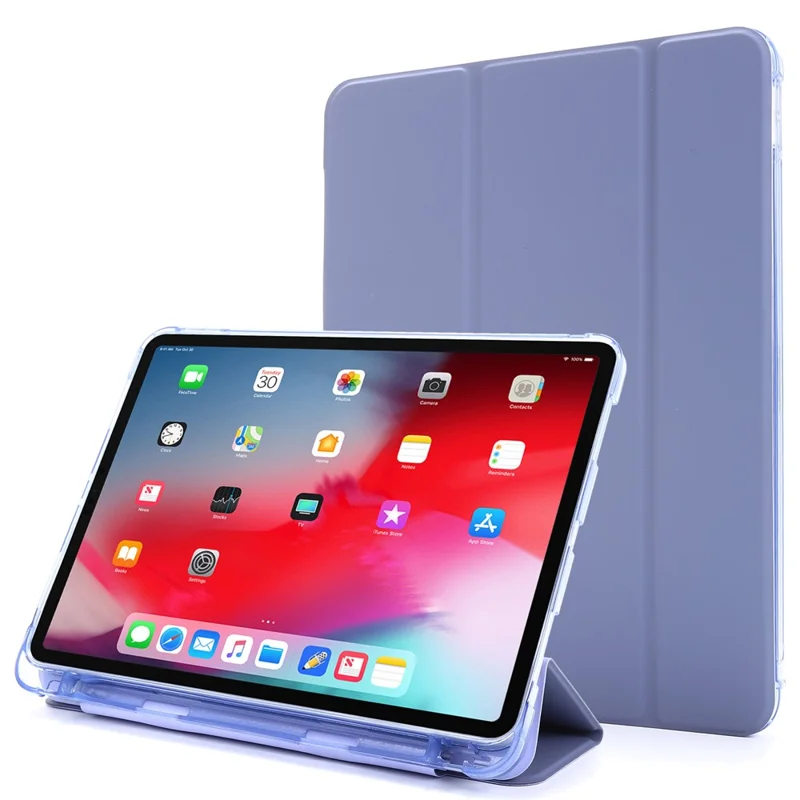 Tri-fold Stand Leather Tablet Protective Case with Pen Slot for iPad Pro 12.9 (2022) / (2021) / (2020) / (2018) - Purple