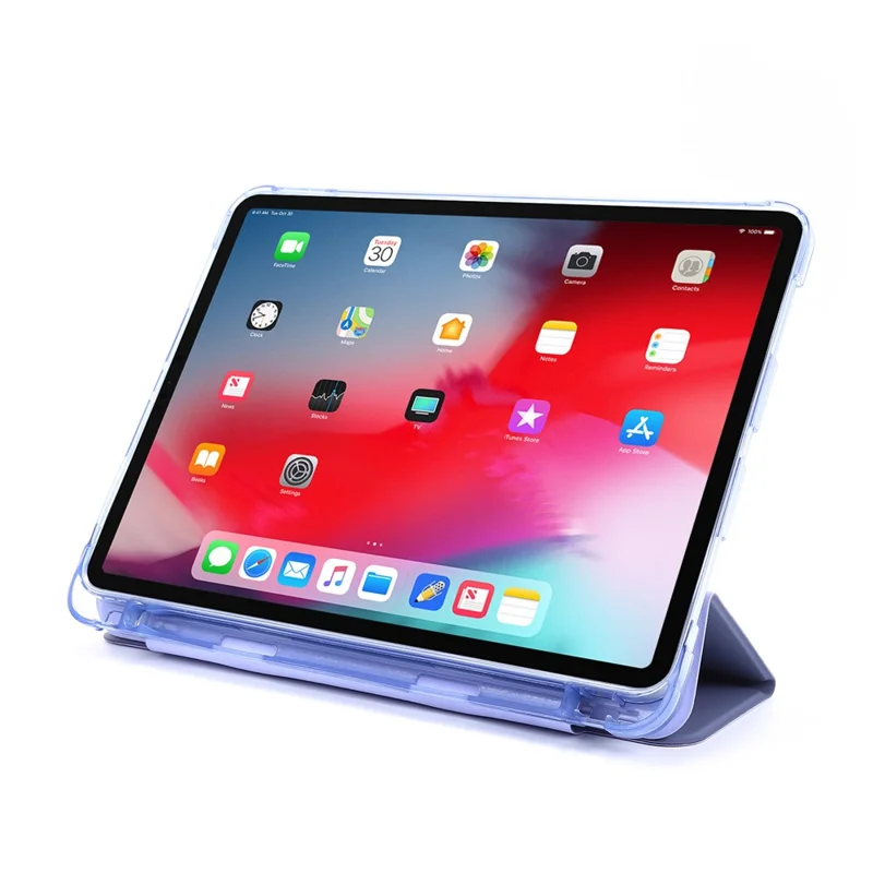 Tri-fold Stand Leather Tablet Protective Case with Pen Slot for iPad Pro 12.9 (2022) / (2021) / (2020) / (2018) - Purple