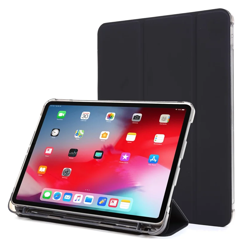 Cas de Couverture de Tablette en Cuir à Trois Volets Avec Fente de Stylo Pour Ipad Pro 11 Pouces (2020) / (2018) - le Noir