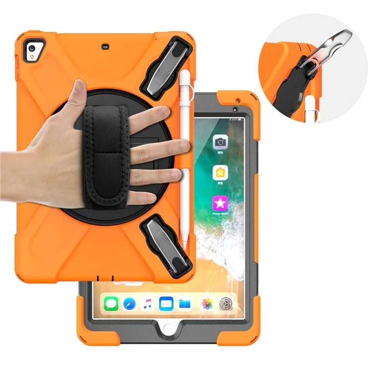 Case de Tablette Combo en Silicone Pivotante à 360 ° PC + Silicone Avec Sangle Pratique Pour Ipad 9,7 Pouces (2018) - Orange