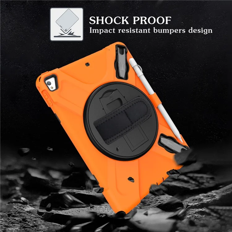 Case de Tablette Combo en Silicone Pivotante à 360 ° PC + Silicone Avec Sangle Pratique Pour Ipad 9,7 Pouces (2018) - Orange