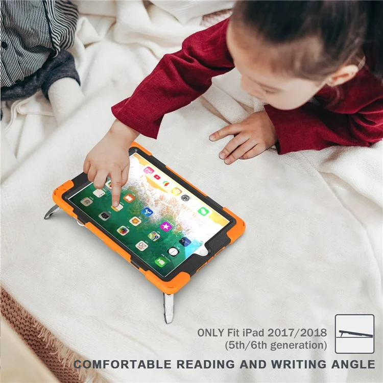 Case de Tablette Combo en Silicone Pivotante à 360 ° PC + Silicone Avec Sangle Pratique Pour Ipad 9,7 Pouces (2018) - Orange