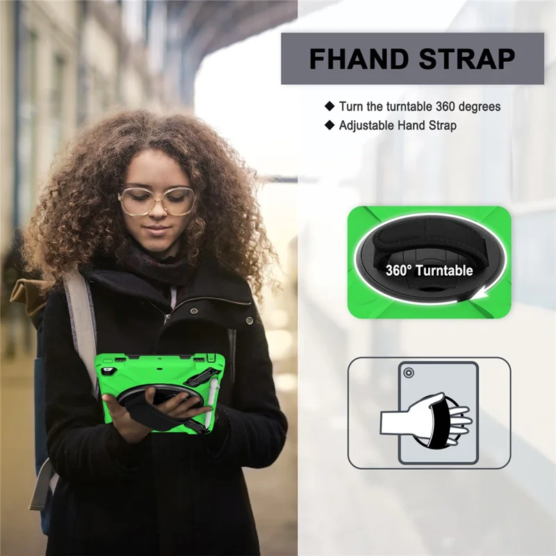 360° Swivel Kickstand PC + Silicone Combo Tablet Case with Handy Strap for iPad 9.7-inch (2018) - Green