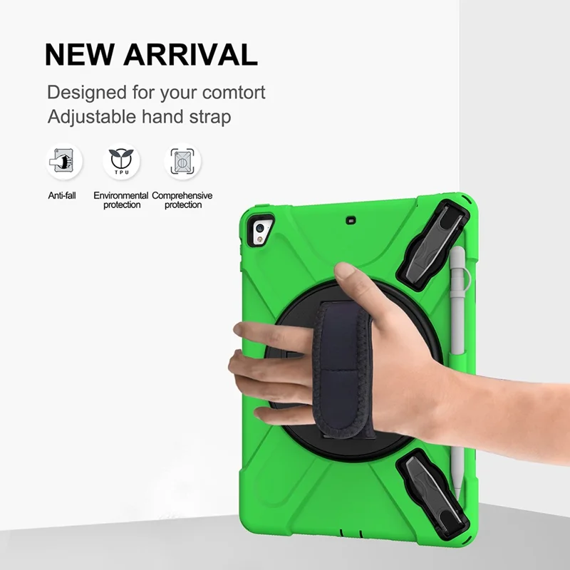 360° Swivel Kickstand PC + Silicone Combo Tablet Case with Handy Strap for iPad 9.7-inch (2018) - Green