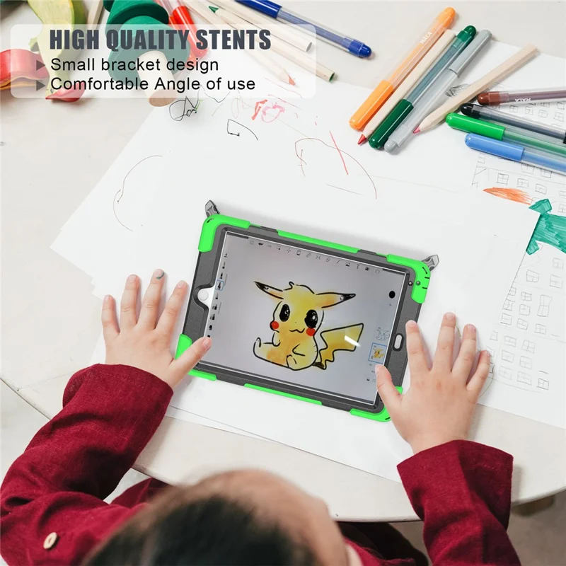 360° Swivel Kickstand PC + Silicone Combo Tablet Case with Handy Strap for iPad 9.7-inch (2018) - Green