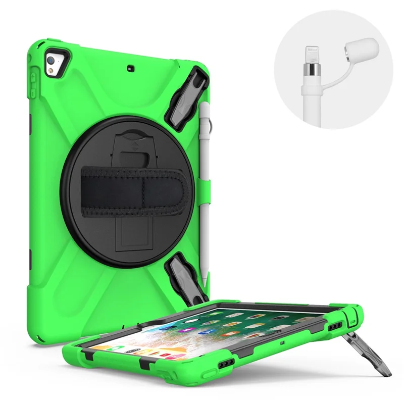360° Swivel Kickstand PC + Silicone Combo Tablet Case with Handy Strap for iPad 9.7-inch (2018) - Green