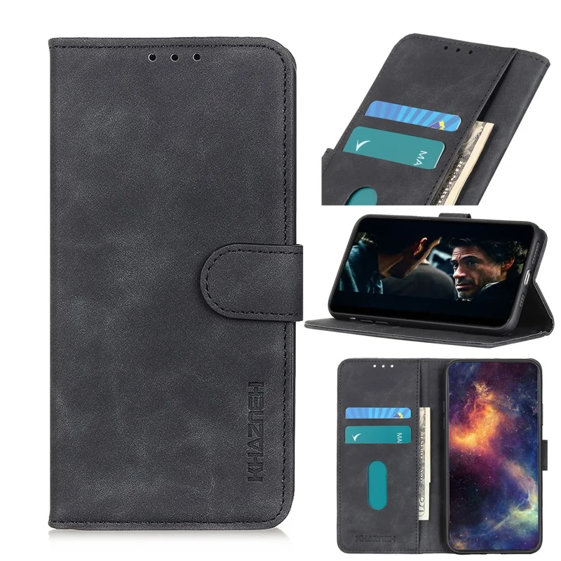 KHAZNEH Retro Leather Wallet Mobile Phone Shell for iPhone 12 Pro/12 - Black
