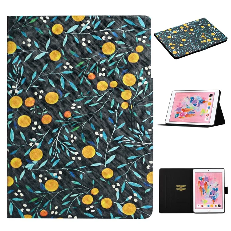 Flower Pattern Printing Card Holder Stand Tablet Cover Case for iPad 10.2 (2021)/(2020)/(2019)/Pro 10.5-inch (2017)/Air 10.5 inch (2019) - Orange