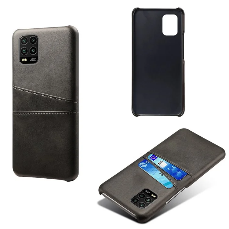 KSQ with Double Card Slots PU Leather Coated Hard PC Case for Xiaomi Mi 10 Lite 5G - Black