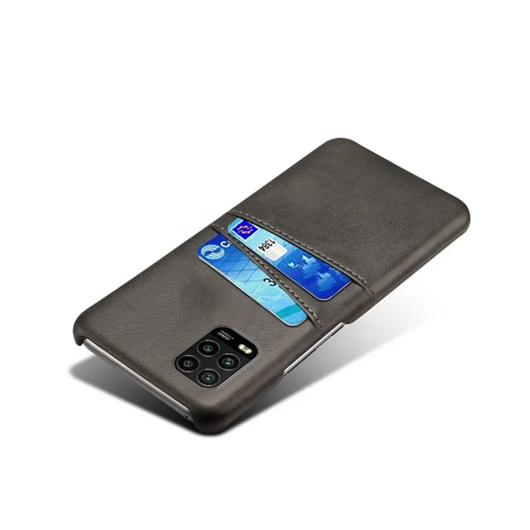 KSQ with Double Card Slots PU Leather Coated Hard PC Case for Xiaomi Mi 10 Lite 5G - Black