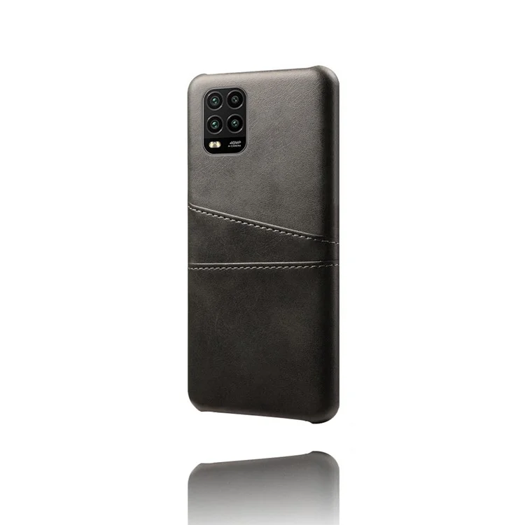 KSQ Con Ranuras de Doble Tarjeta PU Case de PC Recubierta de Cuero Para Xiaomi Mi 10 Lite 5G - Negro