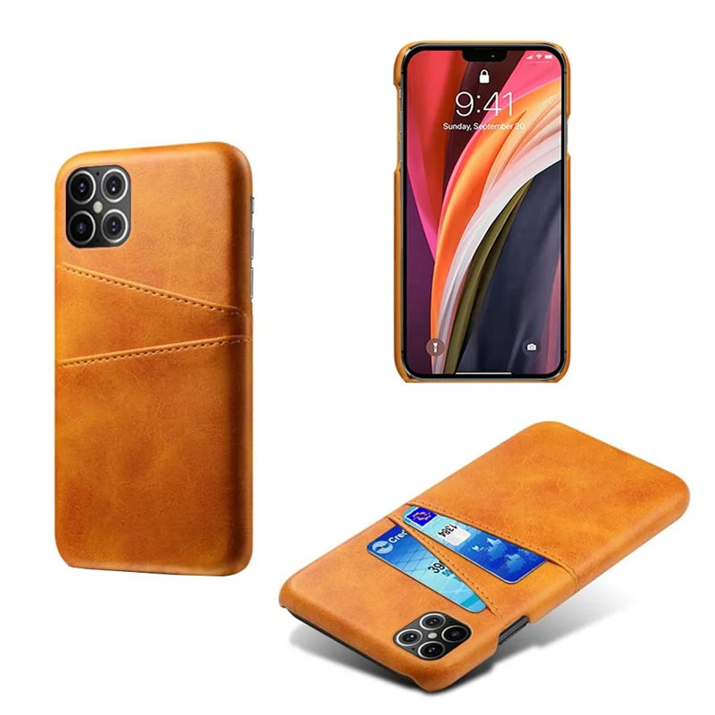 KSQ PU Leather Coated PC Shell with Double Card Slots for iPhone 12 Pro Max 6.7 inch - Orange