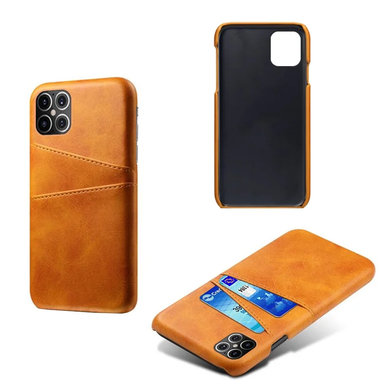 KSQ PU Leather Coated PC Shell with Double Card Slots for iPhone 12 Pro Max 6.7 inch - Orange
