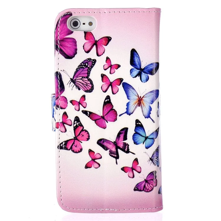 Embossment Wallet Leather Folio Case for iPhone SE/5s/5 - Colorful Butterflies