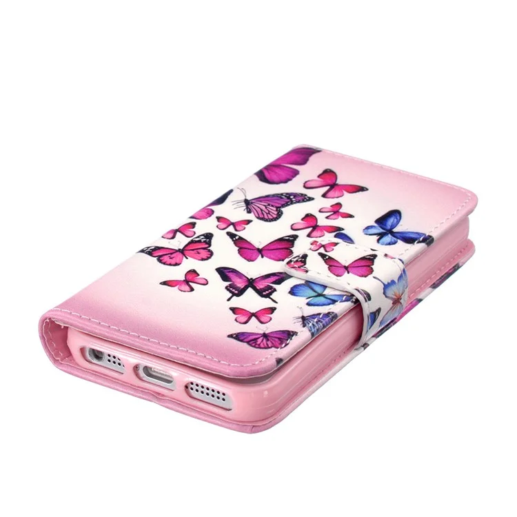 Embossment Wallet Leather Folio Case for iPhone SE/5s/5 - Colorful Butterflies