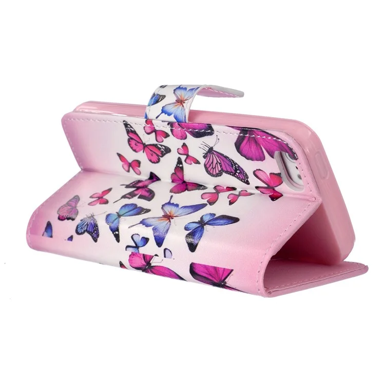 Embossment Wallet Leather Folio Case for iPhone SE/5s/5 - Colorful Butterflies