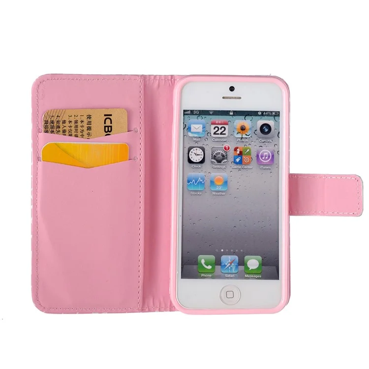 Embossment Wallet Leather Folio Case for iPhone SE/5s/5 - Colorful Butterflies