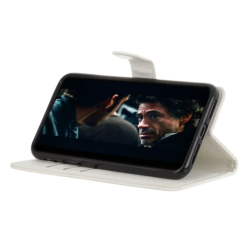 For iPhone 12 Pro/12 Anti-dust Shock-resistant Litchi Skin Texture Wallet Leather Stand Protective Case - White