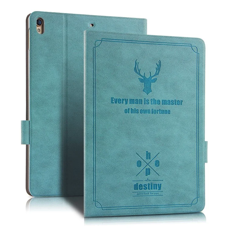 Imprint Deer and Quote PU Leather Stand Case for iPad Air 10.5 (2019) / Pro 10.5-inch (2017) - Blue